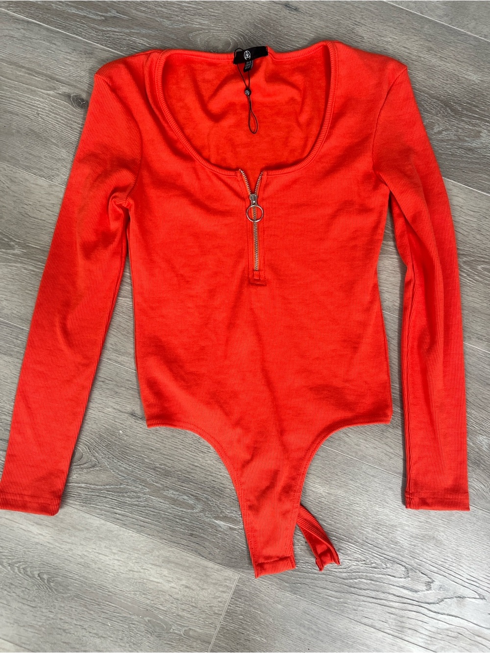 NWOT Orange Long-Sleeve Zip-Front One-Piece Bodysuit